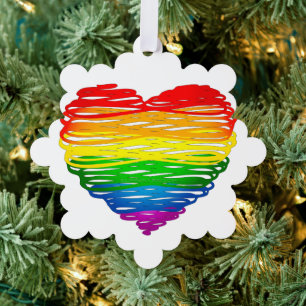 SlipperyJoe's rainbow coloured heart scribbled swi Ornament Card