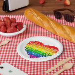 SlipperyJoe's rainbow coloured heart scribbled swi Paper Plate<br><div class="desc">SlipperyJoe's rainbow coloured heart scribbled swirling hand drawn lines loops overlaping vibrant energetic shape pulse sensation radiating energy artistic LGBTQIA gay pride gifts continuous gradient feels alive motion red orange yellow green blue purple transcends colourful illustration spontaneous expressive feel uneven lines radiating outwards love inclusivity message</div>