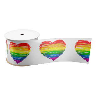 SlipperyJoe's rainbow coloured heart scribbled swi Satin Ribbon