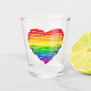 SlipperyJoe's rainbow coloured heart scribbled swi Shot Glass