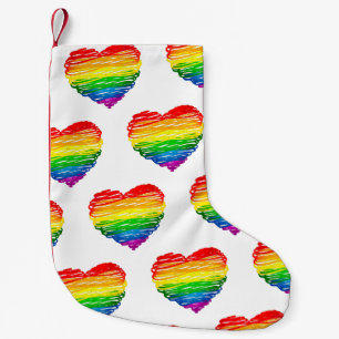 SlipperyJoe's rainbow coloured heart scribbled swi Small Christmas Stocking