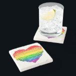 SlipperyJoe's rainbow coloured heart scribbled swi Stone Coaster<br><div class="desc">SlipperyJoe's rainbow coloured heart scribbled swirling hand drawn lines loops overlaping vibrant energetic shape pulse sensation radiating energy artistic LGBTQIA gay pride gifts continuous gradient feels alive motion red orange yellow green blue purple transcends colourful illustration spontaneous expressive feel uneven lines radiating outwards love inclusivity message</div>
