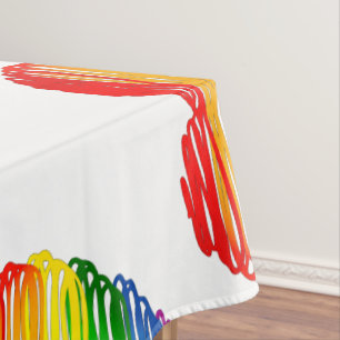 SlipperyJoe's rainbow coloured heart scribbled swi Tablecloth