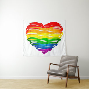 SlipperyJoe's rainbow coloured heart scribbled swi Tapestry
