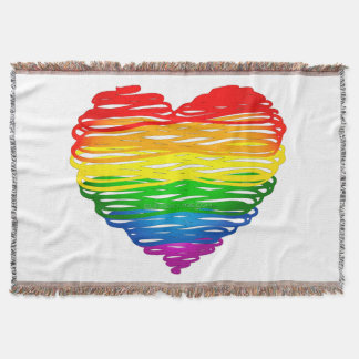 SlipperyJoe's rainbow coloured heart scribbled swi Throw Blanket