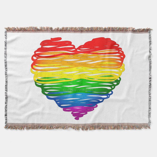 SlipperyJoe's rainbow coloured heart scribbled swi Throw Blanket (Front)