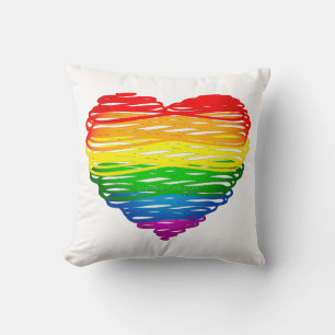 SlipperyJoe's rainbow coloured heart scribbled swi Throw Pillow