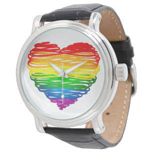 SlipperyJoe's rainbow coloured heart scribbled swi Watch