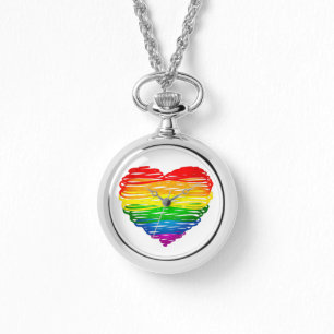 SlipperyJoe's rainbow coloured heart scribbled swi Watch