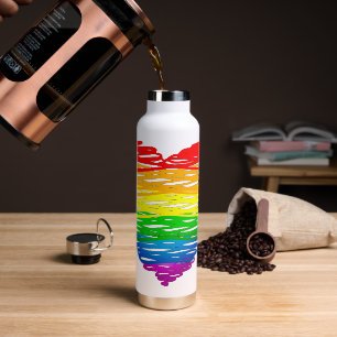 SlipperyJoe's rainbow coloured heart scribbled swi Water Bottle