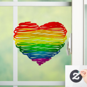SlipperyJoe's rainbow coloured heart scribbled swi Window Cling