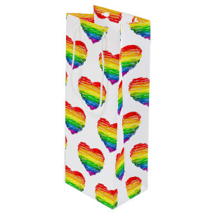 SlipperyJoe's rainbow coloured heart scribbled swi Wine Gift Bag