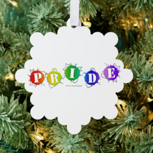 SlipperyJoe's rainbow coloured pride sign bursts w Ornament Card