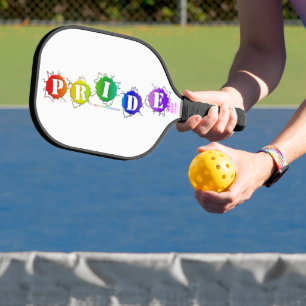 SlipperyJoe's rainbow coloured pride sign bursts w Pickleball Paddle