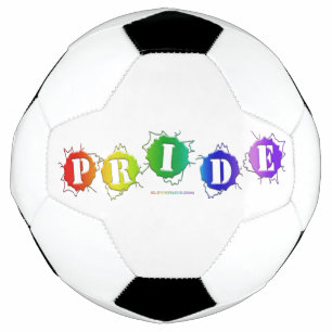 SlipperyJoe's rainbow coloured pride sign bursts w Soccer Ball