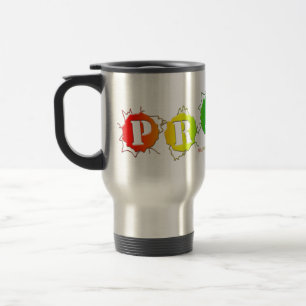 SlipperyJoe's rainbow coloured pride sign bursts w Travel Mug