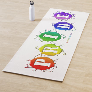 SlipperyJoe's rainbow coloured pride sign bursts w Yoga Mat
