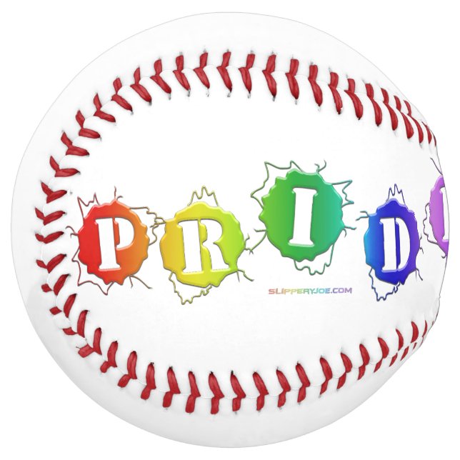SlipperyJoe's rainbow coloured pride sign word thr Softball (Front Left)
