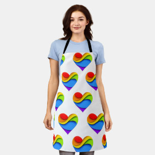 SlipperyJoe's rainbow layered heart shape red oran Apron