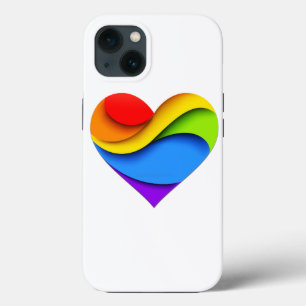 SlipperyJoe's rainbow layered heart shape red oran iPhone 13 Case