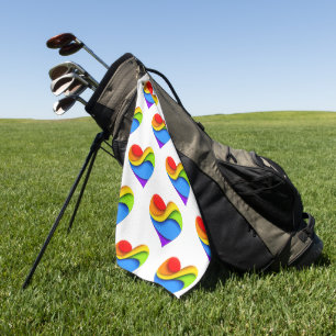 SlipperyJoe's rainbow layered heart shape red oran Golf Towel