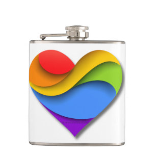SlipperyJoe's rainbow layered heart shape red oran Hip Flask
