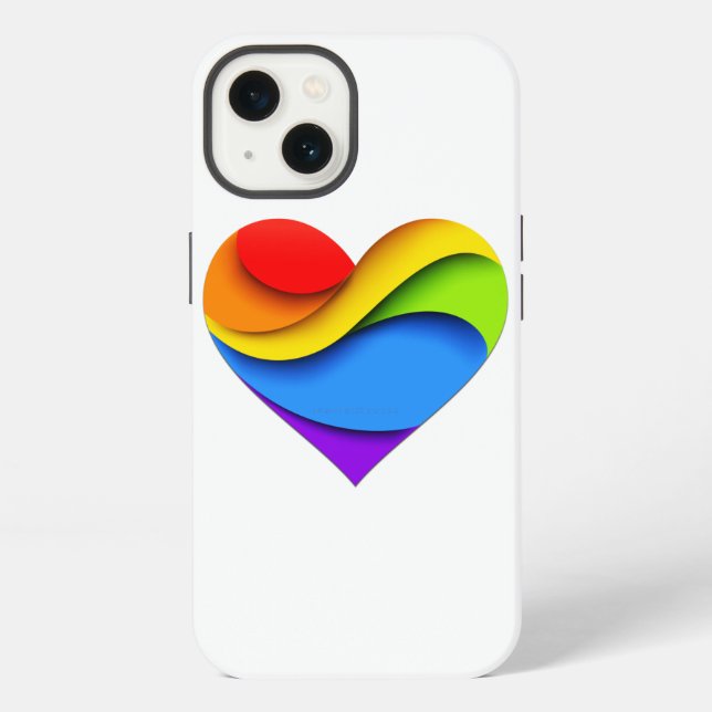 SlipperyJoe's rainbow layered heart shape red oran iPhone Case (Back)