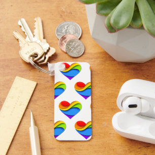 SlipperyJoe's rainbow layered heart shape red oran Keychain