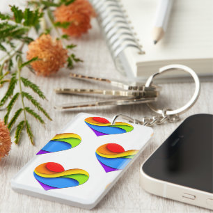 SlipperyJoe's rainbow layered heart shape red oran Keychain