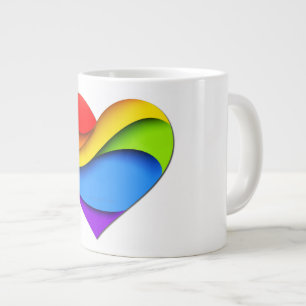 SlipperyJoe's rainbow layered heart shape red oran Large Coffee Mug
