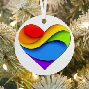 SlipperyJoe's rainbow layered heart shape red oran Metal Ornament