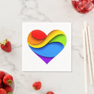 SlipperyJoe's rainbow layered heart shape red oran Napkin