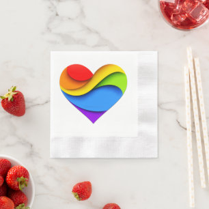 SlipperyJoe's rainbow layered heart shape red oran Napkin