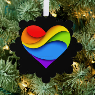 SlipperyJoe's rainbow layered heart shape red oran Ornament Card