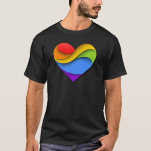 SlipperyJoe's rainbow layered heart shape red oran T-Shirt