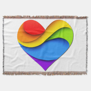 SlipperyJoe's rainbow layered heart shape red oran Throw Blanket