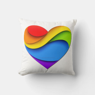 SlipperyJoe's rainbow layered heart shape red oran Throw Pillow