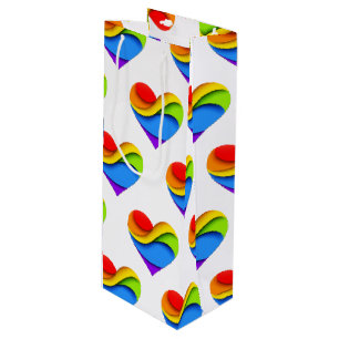 SlipperyJoe's rainbow layered heart shape red oran Wine Gift Bag