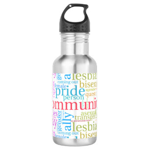 SlipperyJoe's rainbow LGBTQ+ community word cloud  532 Ml Water Bottle