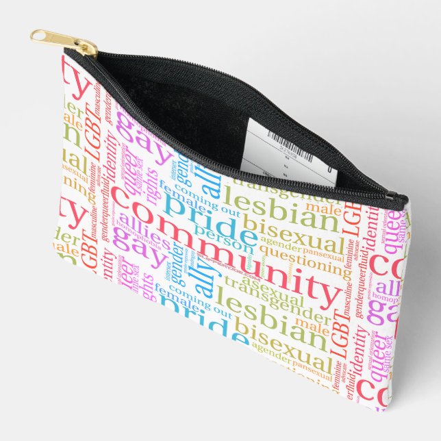 SlipperyJoe's rainbow LGBTQ+ community word cloud  Accessory Pouch (Open)