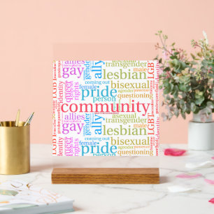 SlipperyJoe's rainbow LGBTQ+ community word cloud  Acrylic Sign
