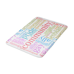 SlipperyJoe's rainbow LGBTQ+ community word cloud Bath Mat