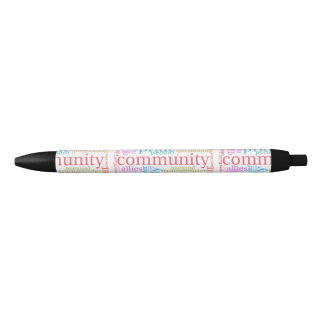 SlipperyJoe's rainbow LGBTQ+ community word cloud  Black Ink Pen (Front)