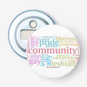 SlipperyJoe's rainbow LGBTQ+ community word cloud Bottle Opener