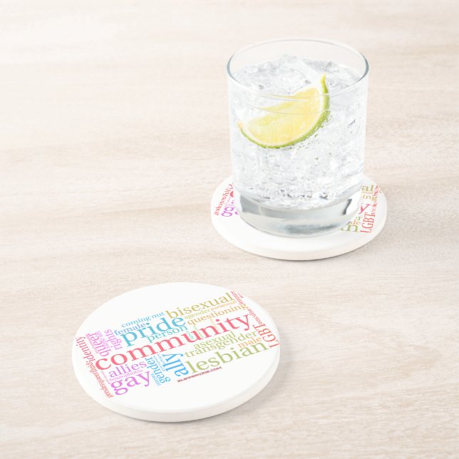 SlipperyJoe's rainbow LGBTQ+ community word cloud  Coaster (Side)