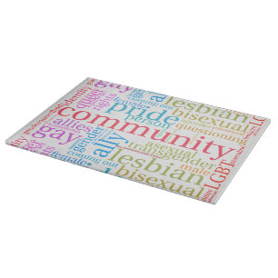SlipperyJoe's rainbow LGBTQ+ community word cloud  Cutting Board