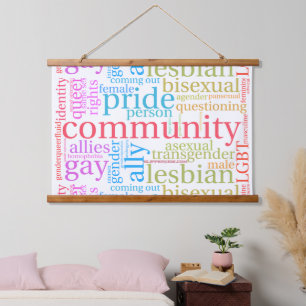 SlipperyJoe's rainbow LGBTQ+ community word cloud  Hanging Tapestry