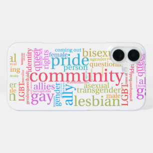 SlipperyJoe's rainbow LGBTQ+ community word cloud iPhone 16 Plus Case
