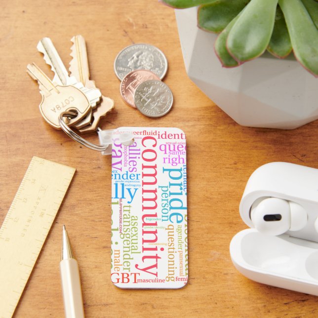 SlipperyJoe's rainbow LGBTQ+ community word cloud  Keychain (Desk)