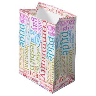 SlipperyJoe's rainbow LGBTQ+ community word cloud Medium Gift Bag